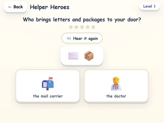 Helper Heroes: Who brings letters and packages? The mail carrier or the doctor.
