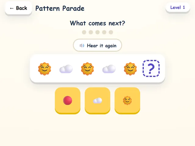 Pattern Parade: Sun, cloud, sun, cloud, sun, then a question mark: what comes next?