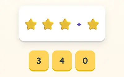 Three stars plus one star, and the answers 3, 4 and 0.