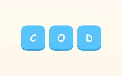 The letters C, O and D on blue tiles.