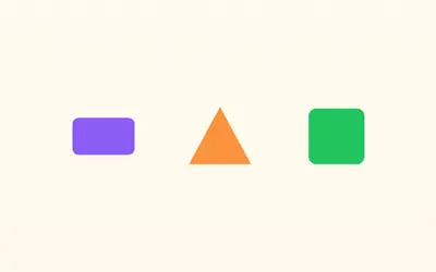 A purple rectangle, an orange triangle and a green square.