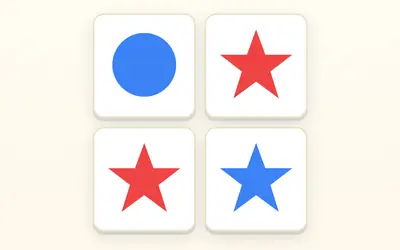 Four cards: a blue circle, two red stars and a blue star.