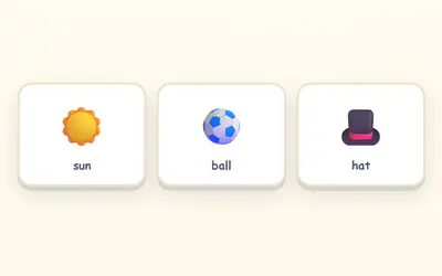 Pictures of the sun, a ball and a hat.