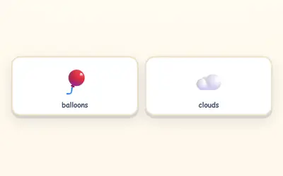 Two cards: balloons and clouds.