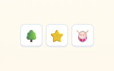 Three picture cards to remember: a tree, a star and a drum.